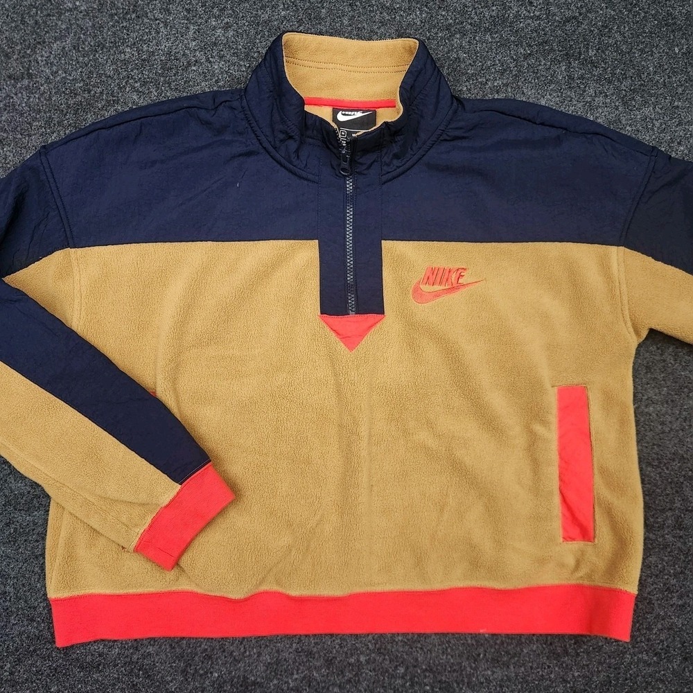 Nike Sweater Womens Medium Brown Crop Fleece Zip Swoosh Logo Polar Sweatshirt
